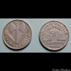 50 centimes FRANCISQUE, légère 1944
