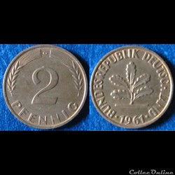 2 pfennig (bronze, légende épaisse) 1961 G