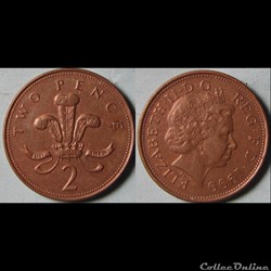 2 pence Elizabeth II (4ème effigie, acier plaqué) 1999