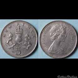 5 new pence Elizabeth II (2ème effigie) 1970