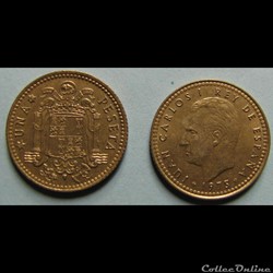 1 peseta Juan Carlos I, bronze-aluminium 1975