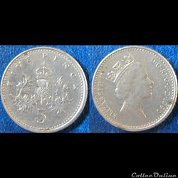 5 pence Elizabeth II (3ème effigie) 1990