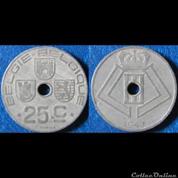 25 centimes Léopold III (type Jespers, nr) 1943