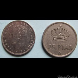 25 pesetas Juan Carlos I, M couronné 1983