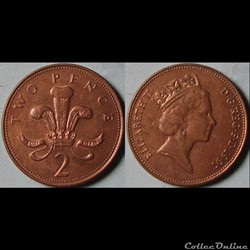 2 pence Elizabeth II (3ème effigie, acier plaqué) 1997