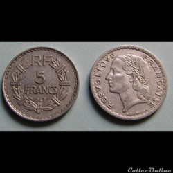 5 francs LAVRILLIER (aluminium, 9 ouvert) 1947