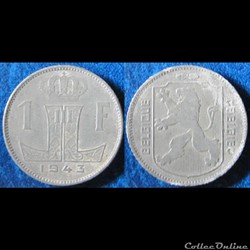 1 franc Léopold III (type Rau, fr) 1943