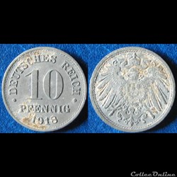 10 pfennig Wilhelm II (type 2, grand aigle, sans atelier) 1918