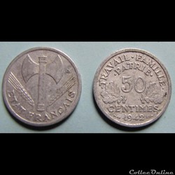 50 centimes FRANCISQUE, lourde 1942