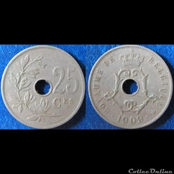25 centimes Léopold II (type Michaux, fr) 1909