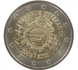 2 Euros Commémo. Autriche 2012 - 10 ans de l'Euro
