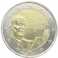 2 Euros Commémo. FRANCE 2010 - Appel du 18 Juin 1940