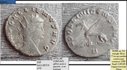 ROME GALLIEN  APOLLINI CONS AVG griffon assis à gauche   Δ en exergue   IMP GALLIENUS AVG