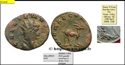 ROME GALLIEN DIANAE CONS AVG gazelle à droite XI en exergue GALLIENVS AVG