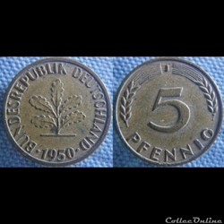 5 Pfennig 1950 J Large J