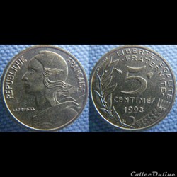 5 Centimes 1998 haut du 8 plein