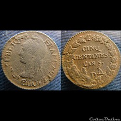 5 Centimes An 5 D Refrappage du Décime
