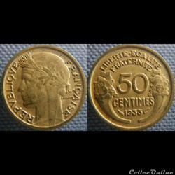 50 centimes 1933 - 9 fermé sans raisins