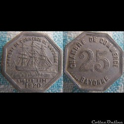 25 Centimes 1920 chambre de commerce de Bayonne