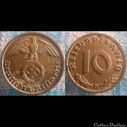 10 Reichspfennig 1938 D