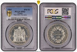 10 francs Hercule 1964 Présérie sans le mot "ESSAI" (PCGS SP63)