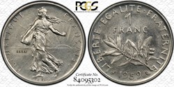 1 franc Semeuse 1959 essai piéfort (PCGS SP67)