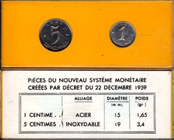 Coffret des essais de 1 et 5 centimes 1961