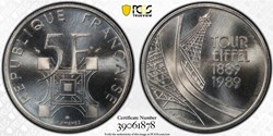 5 francs Tour Eiffel 1989 Présérie (PCGS SP68)