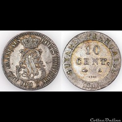 10 CENT. GUYANE FRANCAISE 1846 A