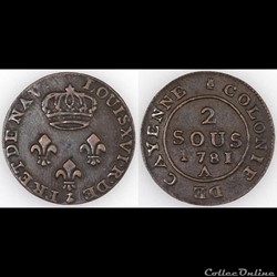 2 SOUS DE CAYENNE 1781 A
