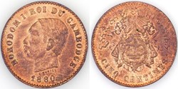 5 CENTIMES NORODOM Ier 1860 flan bruni