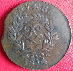 5 centimes d'Anvers au double L, Louis XVIII, 1814, Anvers, atelier de l'arsenal