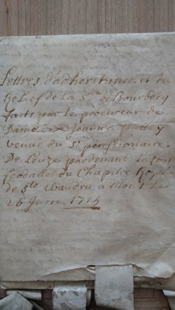 Lettre pour le Chapitre de Sainte Waudru, à Mons le 26 juin 1715