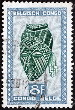 TIMBRE BELGIQUE - CONGO BELGE - MASQUE - 8 FR
