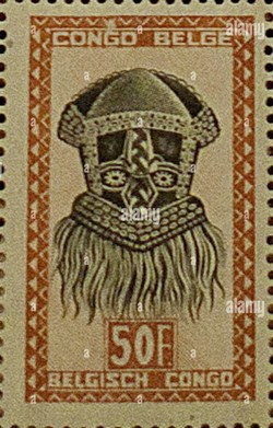TIMBRE BELGIQUE - CONGO BELGE - MASQUE - 50 FR