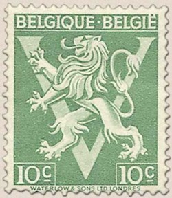BELGIQUE-BELGIE - LION HERALDIQUE - ORNEMENT V - 1944 - 10c