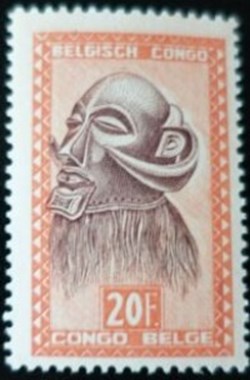TIMBRE BELGIQUE - CONGO BELGE - MASQUE - 20 FR