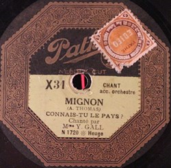 78T - Yvonne Gall - Connais-tu le pays - Shellac, 10'', 78 RPM - 1927