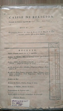 Caisse de religion - Juin 1785