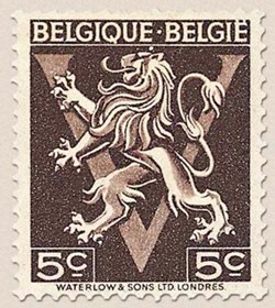BELGIQUE-BELGIE - LION HERALDIQUE - ORNEMENT V - 1944 - 5c