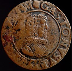 Gaston d'Orleans (1627-1650), Double Tournois type 8 - 1635 B