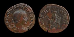 Gordian III, Sestertius - Apollo seated