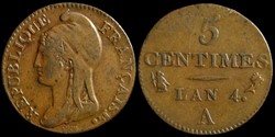 Directoire - 5 centimes l'An 4 A