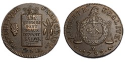 Convention - 2 sols aux balances 1793 AA