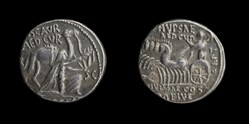 M. Aemilius Scaurus and P. Plautius Hypsaeus. Denarius
