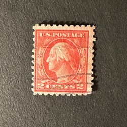 1914 Washington 2 Cent US Postage Stamp, Scott #425, Red Rose