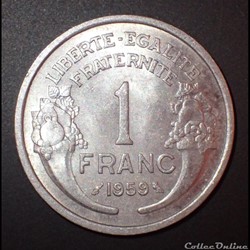 1 FRANC 1959 Morlon chouette en aluminium