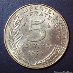 5 CENTIMES Marianne 1974 chouette 4 plis