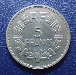5 FRANCS 1935 Lavrillier en nickel
