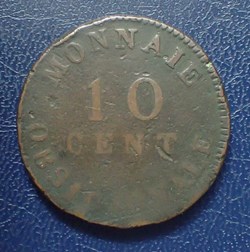 10 CENT. 1814 NAPOLEON Ier initiale W frappe monnaie Obsidionale avec point